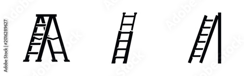 Tableau sur toile Various ladder icons collection including A-frame step ladder, extension ladder, and leaning ladder