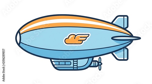 Cartoon blimp airship vehicle flying.