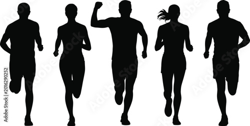 Foto Five black silhouettes of runners in motion