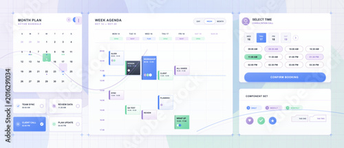 Fotografie Modern scheduling app interface with monthly calendar, weekly agenda, time booki