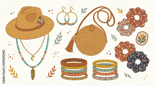 Принти на полотні set of traditional boho costume jewellery