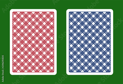 poker playing card reverse side, red blue backside geometric pattern covers