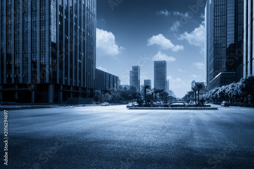 Urban Cityscape in Blue Tone with Modern Architecture and Clear Skies