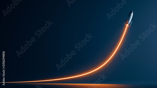 Business acceleration concept with rocket and orange rising curve