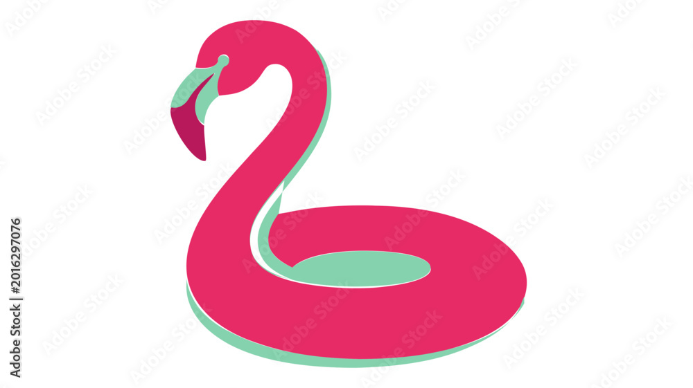 Fototapeta premium Flamingo pool float colorful line vector icon, minimalist illustration for summer vacation and beach party theme, flat scalable design element for travel brochures and leisure activities graphic.