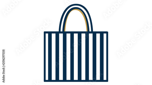 Colorful striped tote bag vector icon for summer travel and beach vacation illustration isolated on white background, perfect for nautical fashion shopping and holiday accessory design element.