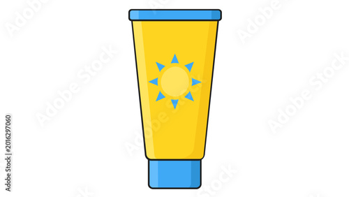 Sunscreen tube vector icon with editable stroke for summer travel and beach vacation skincare, featuring an adjustable stroke weight and customizable line weight illustration on white background.