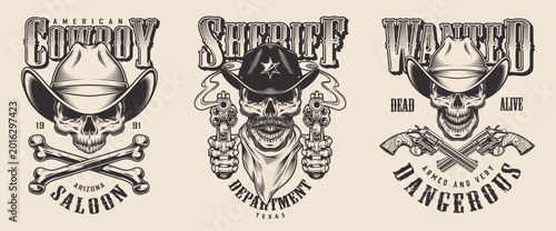 Skulls in cowboy theme designs