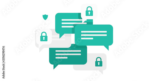 End-to-End Encryption Secure Messaging Icon Flat Vector Illustration of Private Chat Speech Bubbles and Padlocks for Data Privacy and Cyber Security