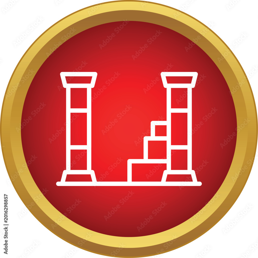 Fototapeta premium Architectural ruin icon depicting columns and steps in a red circle creating an ancient symbol
