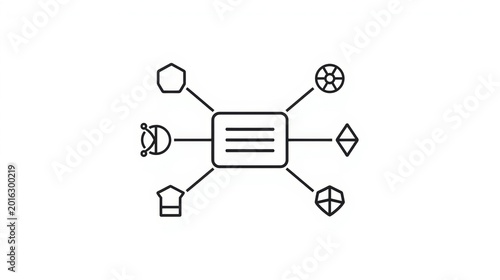 abstract connection diagram with multiple icons line art on a white background high quality professional detailed modern