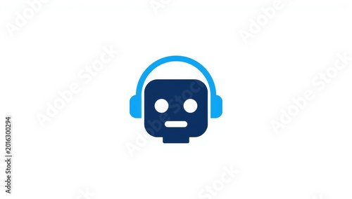 robot head with headphones icon flat design in blue tones on a white background high quality professional
