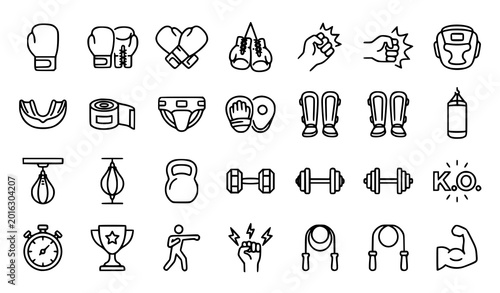 Bild auf Leinwand Editable boxing glove line icon collection with combat sports and gym training v