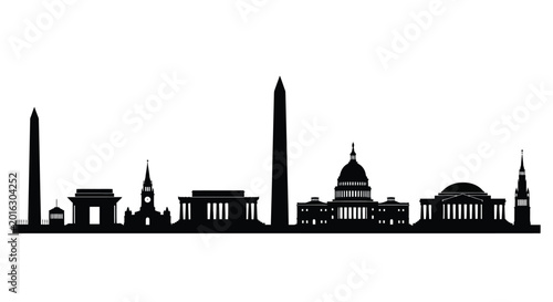 Schilderij op canvas Washington dc skyline silhouette against a white background high quality profess