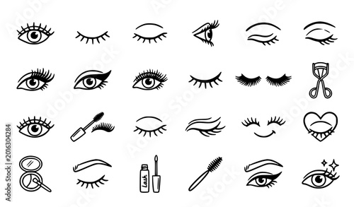 Bild auf Leinwand Hand drawn eyelash icon set with beauty eye outline symbols for cosmetic and sal