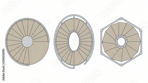 Architectural Spiral Staircase CAD Block Top View Symbols – Minimal Vector Technical Drafting Illustration