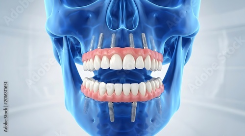 Dental implants and dentures - 3D human skull anatomy visualization