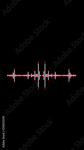 Abstract audio wave visualization with red and white lines on a black background, representing sound and music frequencies
