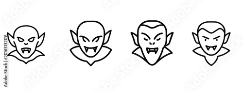фотографія Halloween vampire head web line icons set spooky dracula face scary vampire fang