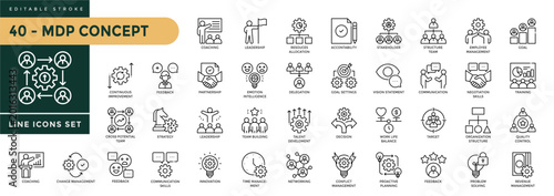 Foto A collection of Management Development Program icons set with editable stroke, including leadership, strategic, decision making, team building, decision making