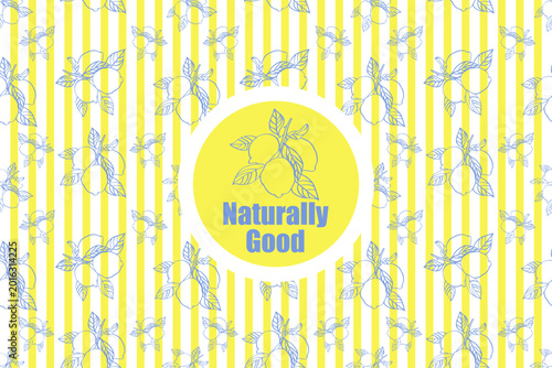 Lemon Fruit Repeat Pattern with Vintage Text Plate for Fabric and Packaging Design