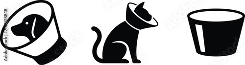 Photos Dog and Cat Wearing Elizabethan Collars with a Medical Cup Icon illustration vec