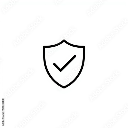 Shield with checkmark icon linear symbol of protection and security on a white background