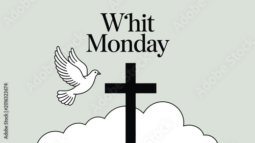 Foto whit monday christian illustration featuring holy cross flying dove clouds and t