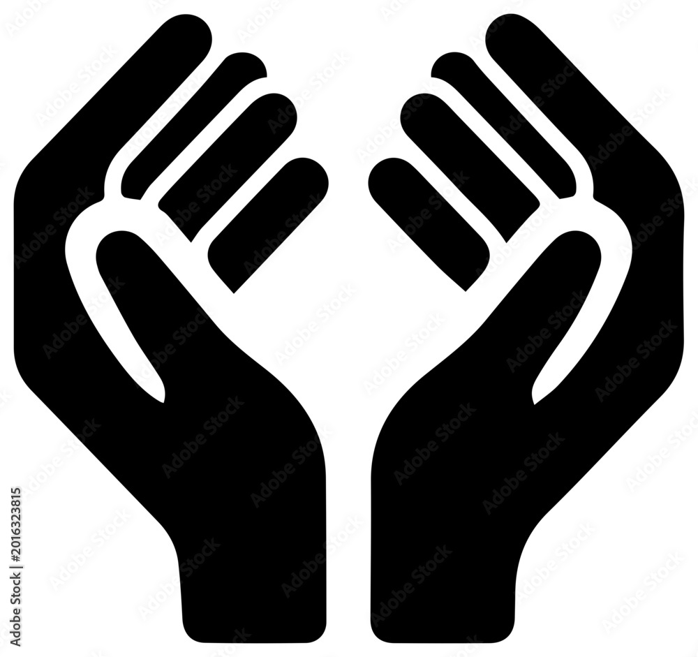 Obraz premium Solid black filled icon of caring hands symbolizing senior care and volunteer support on a white background