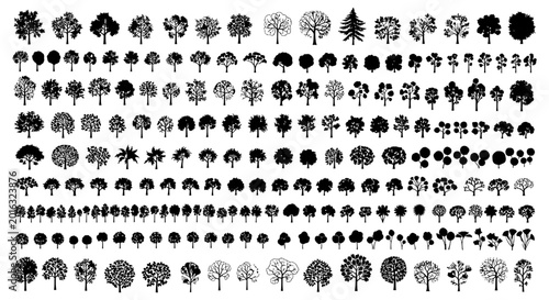 tree silhouettes set for design depicting diverse plants and nature elements ideal for architectural and landscape projects