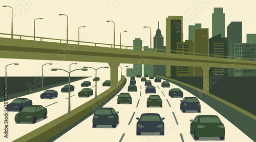 Photos Flat design illustration of urban highway traffic with city buildings