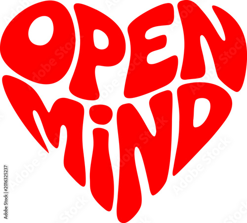  illustration of the word “Open Mind” arranged in a heart shape.