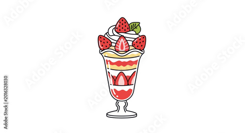 Delicious strawberry parfait with whipped cream and fresh fruit.