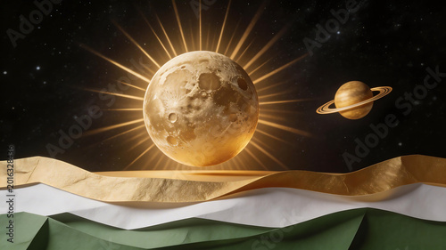 Space celestial bodies and landscape ideal for wellness retreats and mindfulness content