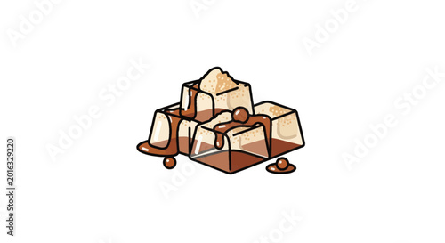 Photos Delicious chocolate fudge cubes with rich sauce illustration.
