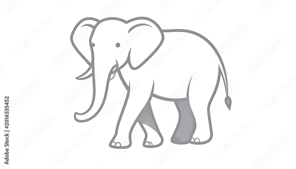 Fototapeta premium A gray line drawing of an elephant walking