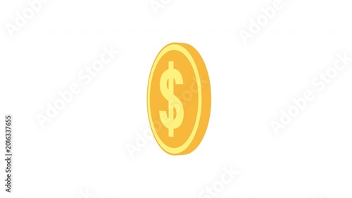 3D Gold Dollar Coin Spinning Loop, Transitions from White Background to Alpha Channel