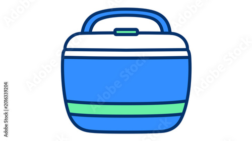 Portable hard plastic cooler featuring editable stroke vector icon illustration, colorful minimalist line design for outdoor camping and hiking adventures, isolated on white background storage.