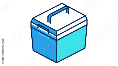 Durable hard plastic cooler with editable stroke vector icon illustration, colorful minimalist flat line design for outdoor camping and hiking gear, isolated on white background for storage.