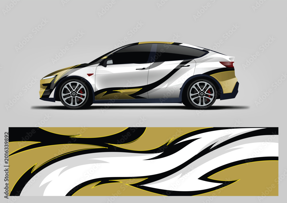 Obraz premium abstract stripe racing car wrap design. Vector wrap template for vehicle graphics.