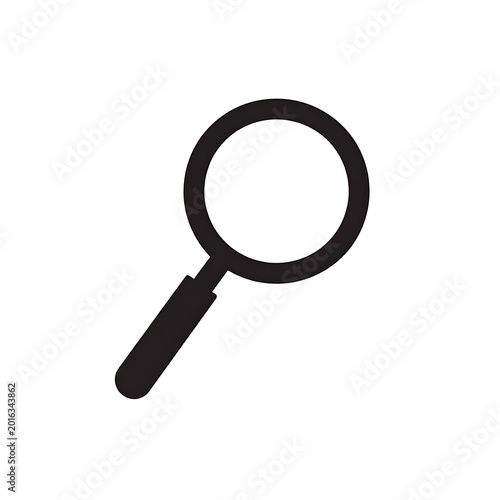 A simple black magnifying glass icon on a white background