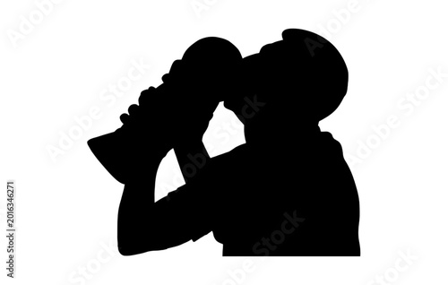 Foto Silhouette of a person drinking from a bottle isolated on white background symbo