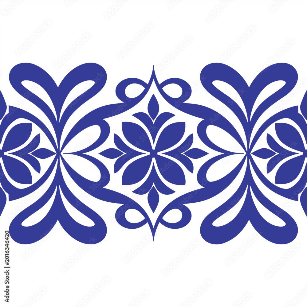 Fototapeta premium horizontal-border-pattern--floral-ornaments--blue-.