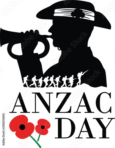 Tableau sur toile Anzac day remembrance vector illustration poppy art .