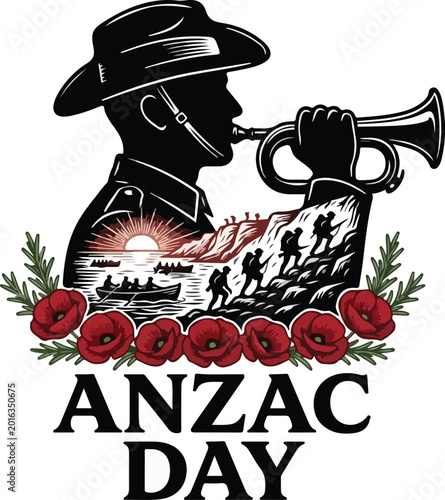 Photos Anzac day remembrance vector illustration poppy art .