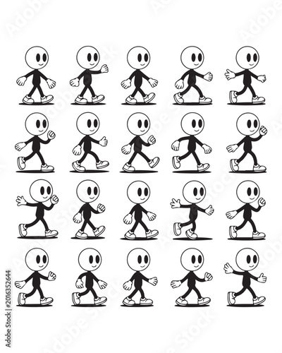 Cartoon character walking animation cycle sheet