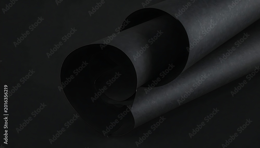 Fototapeta premium A close-up of two rolled-up black cylindrical objects on a dark background