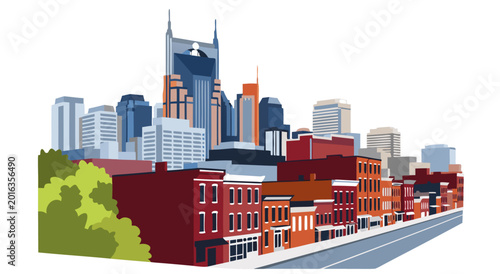 Bild auf Leinwand Nashville city skyline vector illustration showing buildings and streets, a vibr