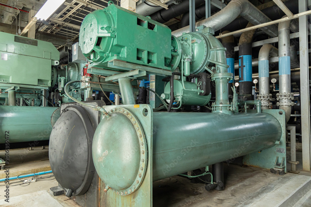 Fototapeta premium Large industrial water chiller system with pipes