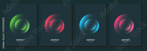 Set of futuristic abstract Neon color gradient round shapes. Set with Glowing Gradient Spheres on dark backgrounds.